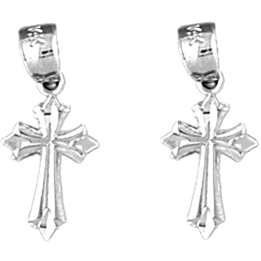 Sterling Silver 18mm Budded Cross Earrings