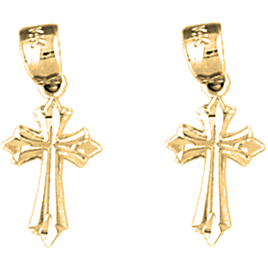 Yellow Gold-plated Silver 18mm Budded Cross Earrings