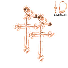 14K or 18K Gold Budded Cross Earrings