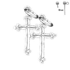 Sterling Silver 17mm Budded Cross Earrings (White or Yellow Gold Plated)