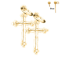 Sterling Silver 17mm Budded Cross Earrings (White or Yellow Gold Plated)