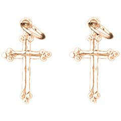 14K or 18K Gold 17mm Budded Cross Earrings