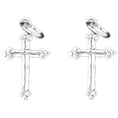 Sterling Silver 17mm Budded Cross Earrings