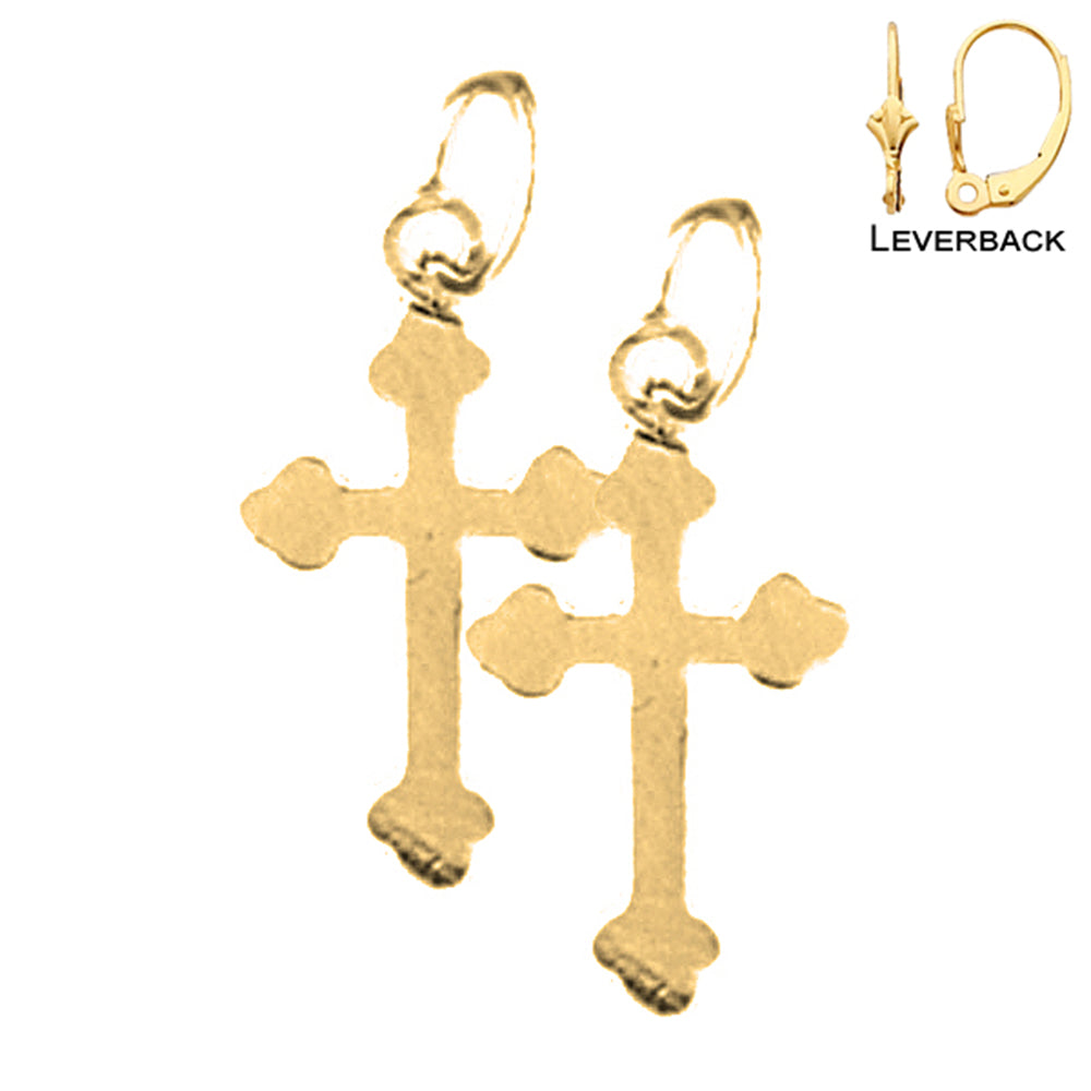 14K or 18K Gold Budded Cross Earrings