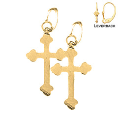 Sterling Silver 20mm Budded Cross Earrings (White or Yellow Gold Plated)