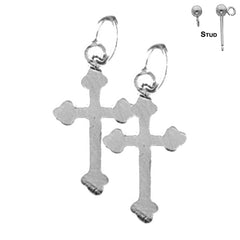 Sterling Silver 20mm Budded Cross Earrings (White or Yellow Gold Plated)