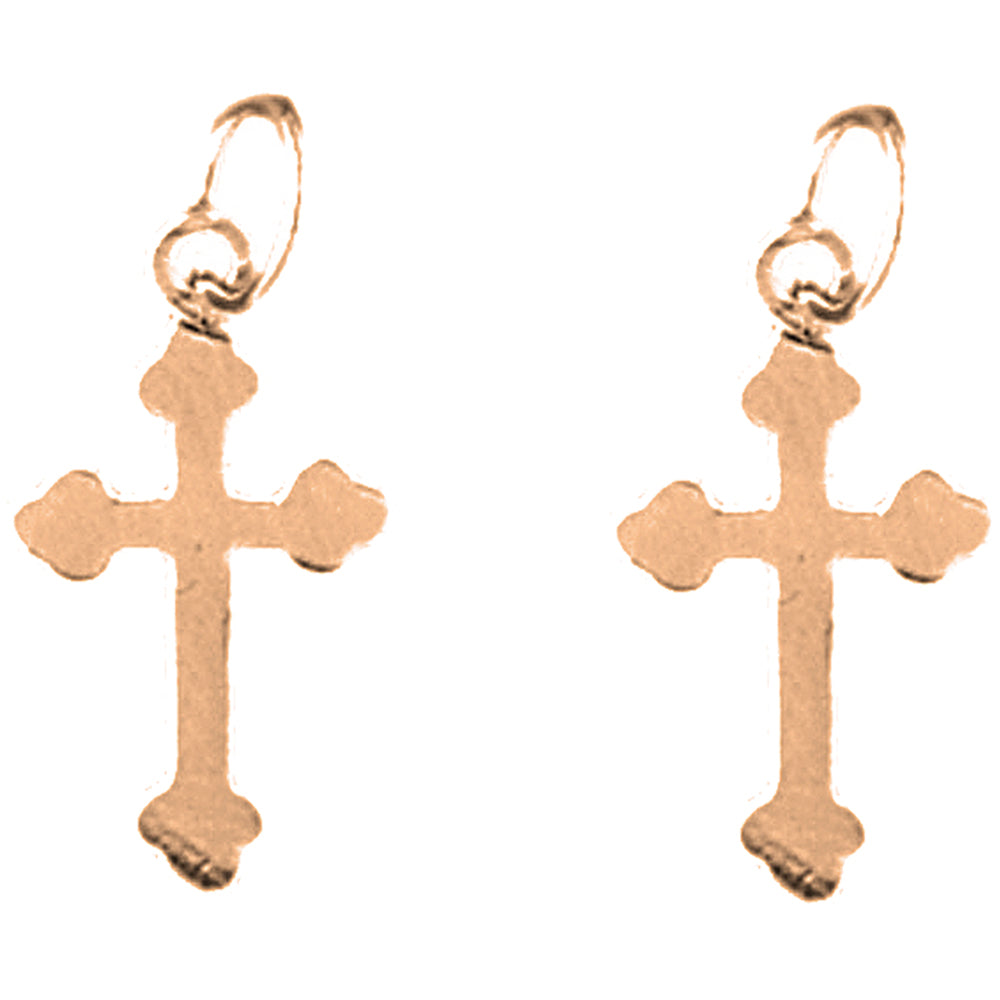 14K or 18K Gold 20mm Budded Cross Earrings