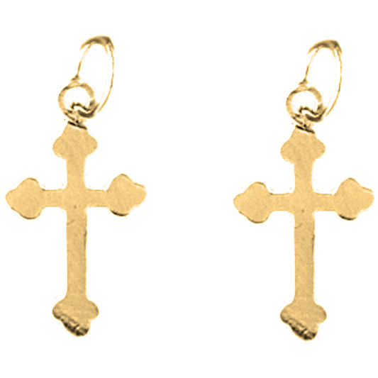 14K or 18K Gold 20mm Budded Cross Earrings