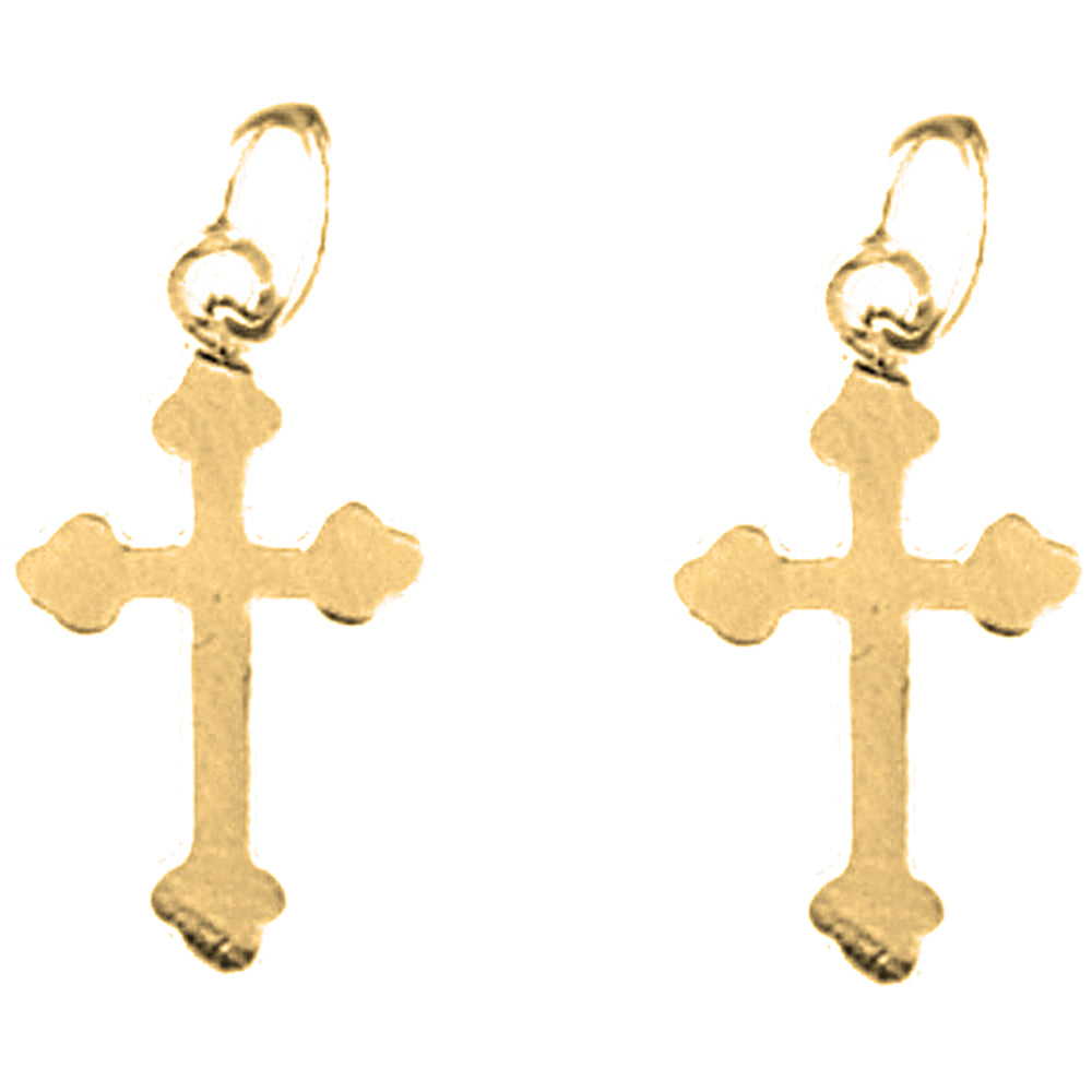 Yellow Gold-plated Silver 20mm Budded Cross Earrings