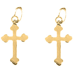 Yellow Gold-plated Silver 20mm Budded Cross Earrings