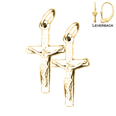 Sterling Silver 21mm Latin Crucifix Earrings (White or Yellow Gold Plated)