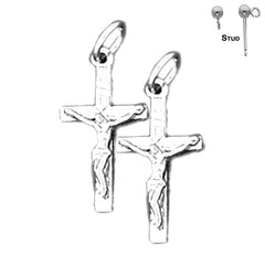 Sterling Silver 21mm Latin Crucifix Earrings (White or Yellow Gold Plated)