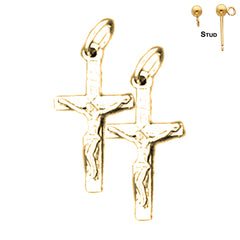 Pendientes de crucifijo latino de plata de ley de 21 mm (chapados en oro blanco o amarillo)