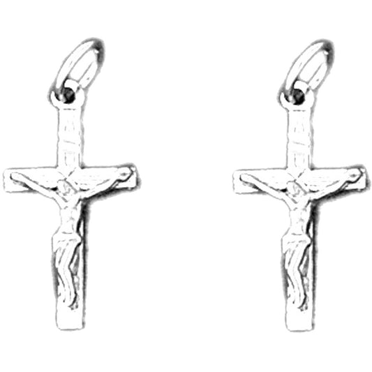 14K or 18K Gold 21mm Latin Crucifix Earrings