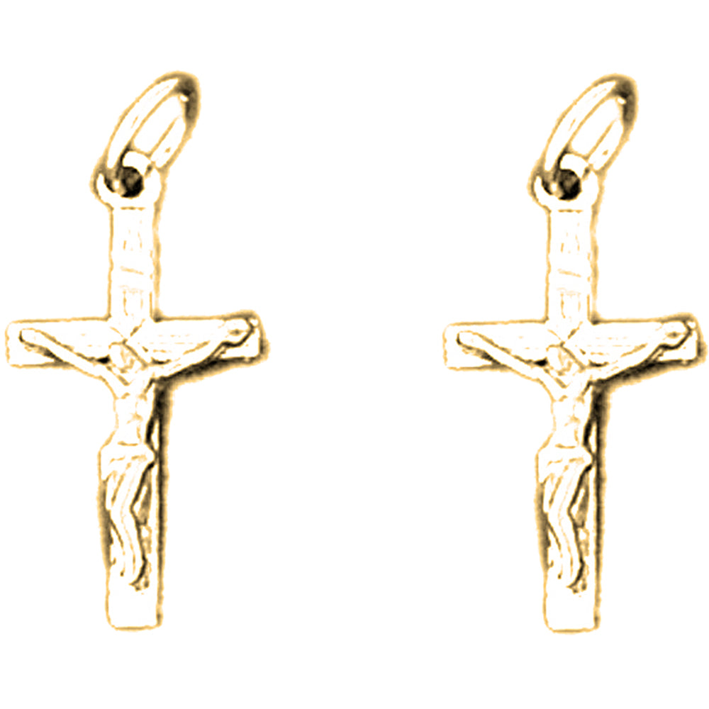 Yellow Gold-plated Silver 21mm Latin Crucifix Earrings