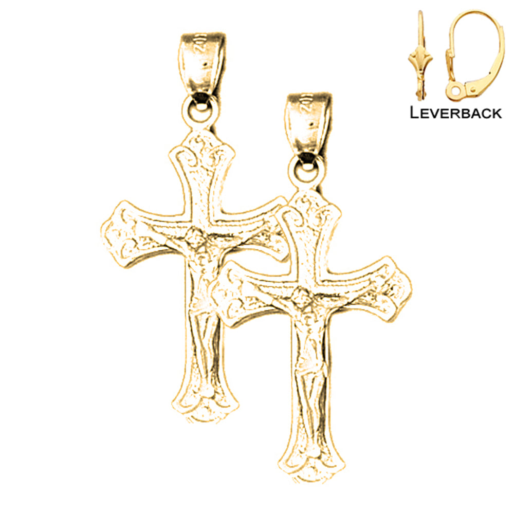 14K or 18K Gold Budded Crucifix Earrings