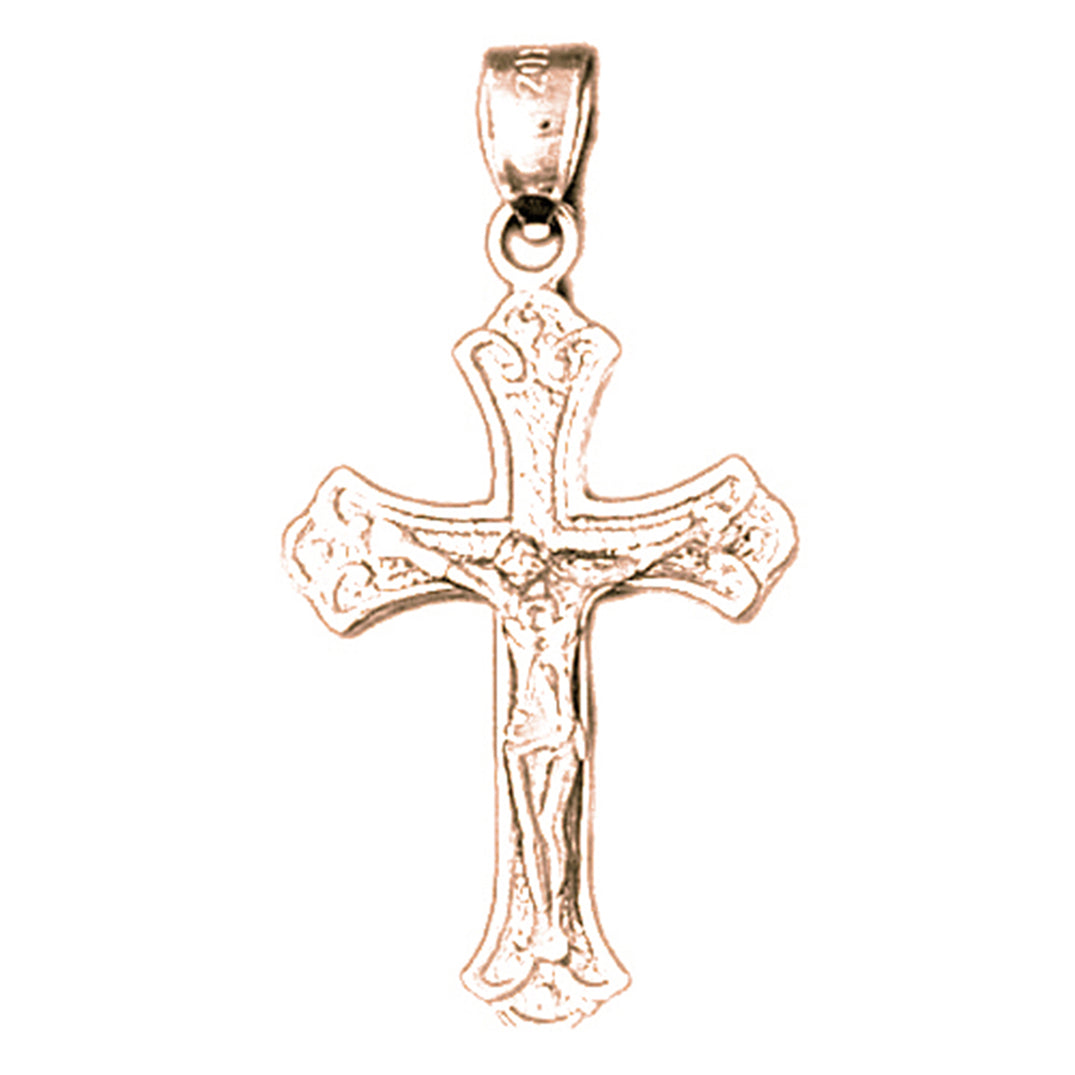 14K or 18K Gold Budded Crucifix Pendant