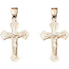 14K or 18K Gold 34mm Budded Crucifix Earrings