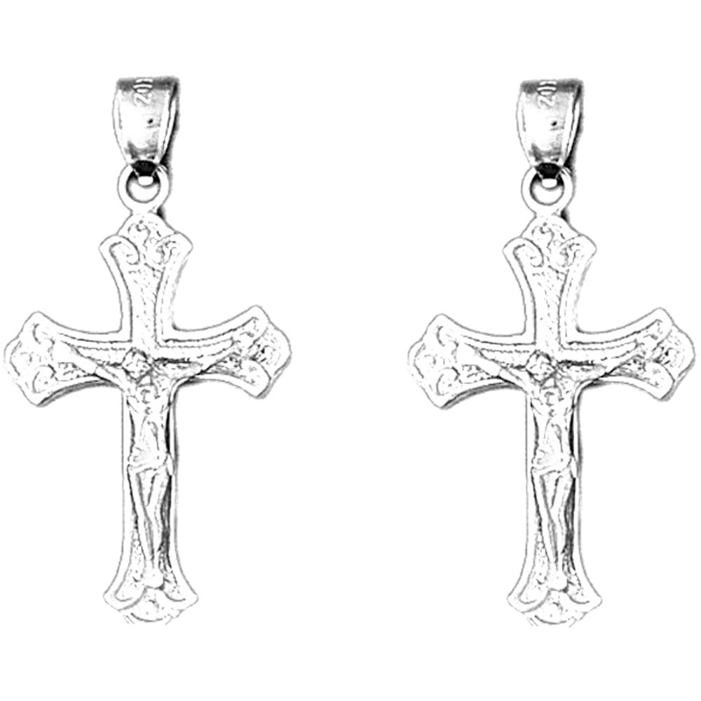 Sterling Silver 34mm Budded Crucifix Earrings