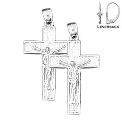 Sterling Silver 36mm Latin Crucifix Earrings (White or Yellow Gold Plated)