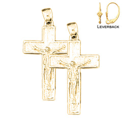 Sterling Silver 36mm Latin Crucifix Earrings (White or Yellow Gold Plated)