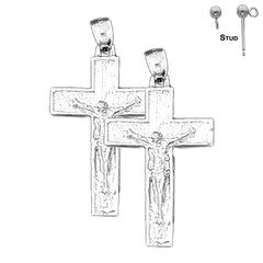 Sterling Silver 36mm Latin Crucifix Earrings (White or Yellow Gold Plated)