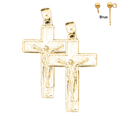 Sterling Silver 36mm Latin Crucifix Earrings (White or Yellow Gold Plated)