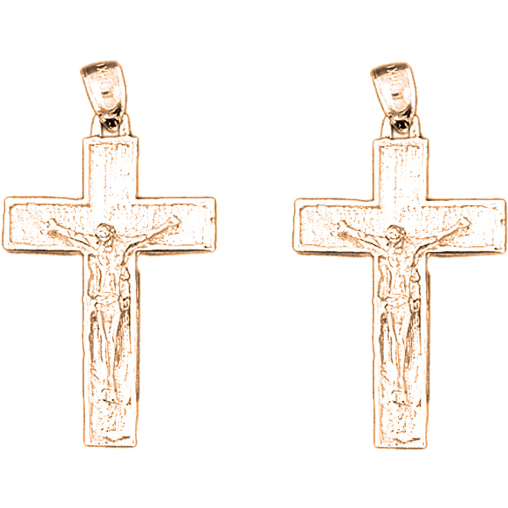 14K or 18K Gold 36mm Latin Crucifix Earrings