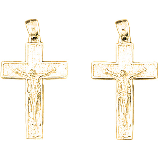 Yellow Gold-plated Silver 36mm Latin Crucifix Earrings