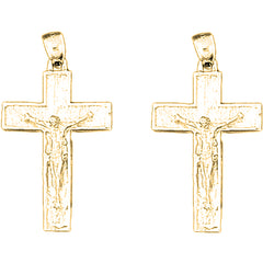 Yellow Gold-plated Silver 36mm Latin Crucifix Earrings