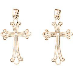 14K or 18K Gold 37mm Budded Cross Earrings