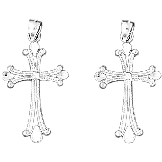 Sterling Silver 37mm Budded Cross Earrings