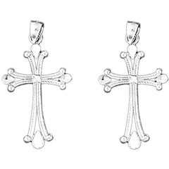 Sterling Silver 37mm Budded Cross Earrings