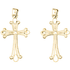 Yellow Gold-plated Silver 37mm Budded Cross Earrings