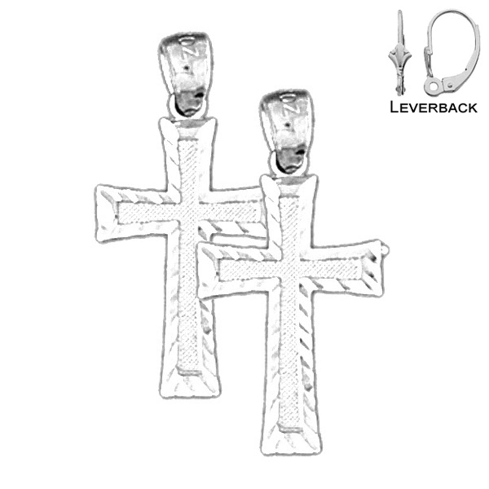 Pendientes de cruz latina de plata de ley de 24 mm (chapados en oro blanco o amarillo)