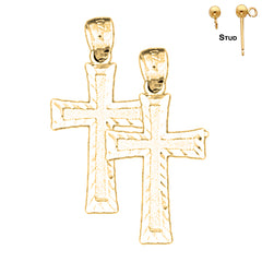 Sterling Silver 24mm Latin Cross Earrings (White or Yellow Gold Plated)