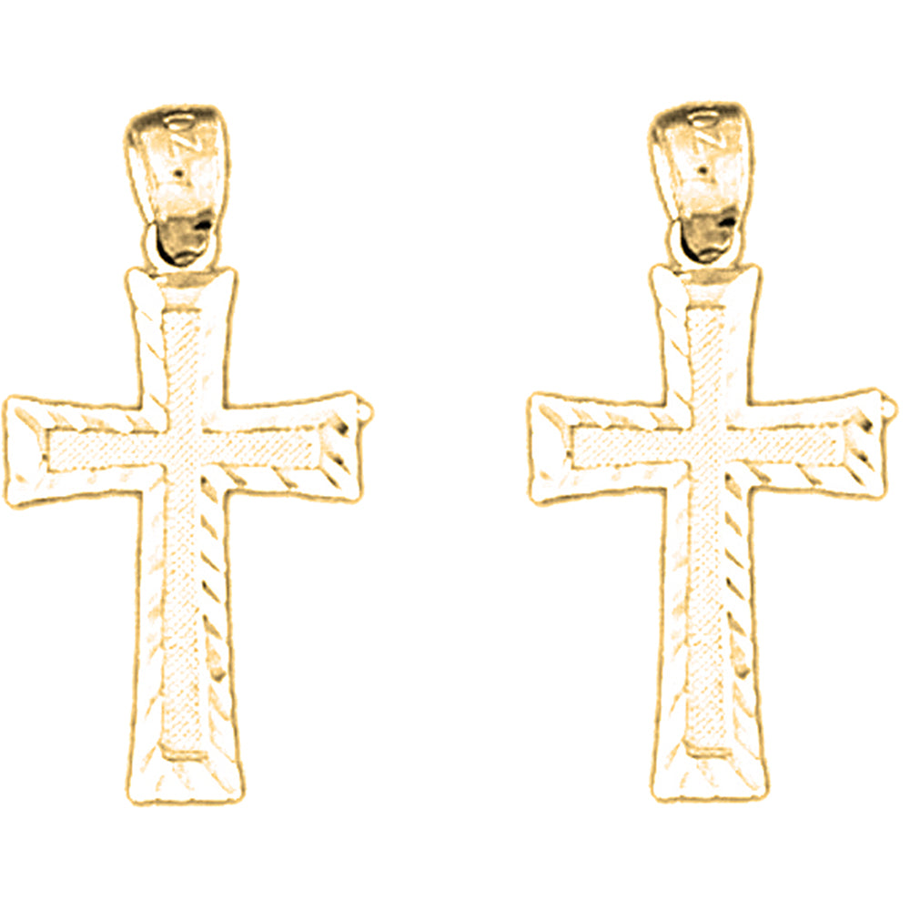 Yellow Gold-plated Silver 24mm Latin Cross Earrings