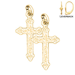 Sterling Silver 22mm Budded Cross Earrings (White or Yellow Gold Plated)