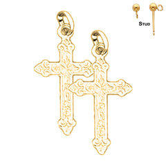 Sterling Silver 22mm Budded Cross Earrings (White or Yellow Gold Plated)