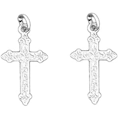 Sterling Silver 22mm Budded Cross Earrings