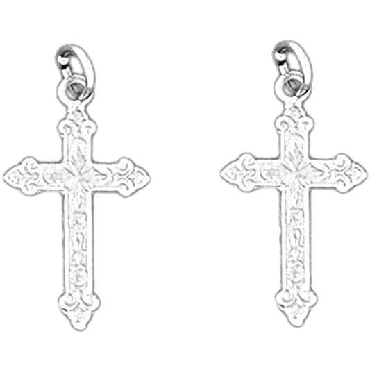 14K or 18K Gold 22mm Budded Cross Earrings