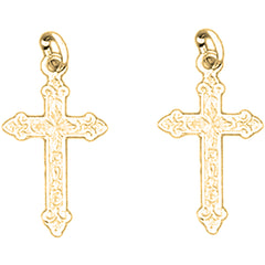 Yellow Gold-plated Silver 22mm Budded Cross Earrings