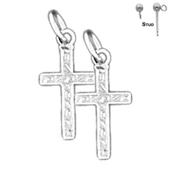 Pendientes de cruz latina de plata de ley de 17 mm (chapados en oro blanco o amarillo)