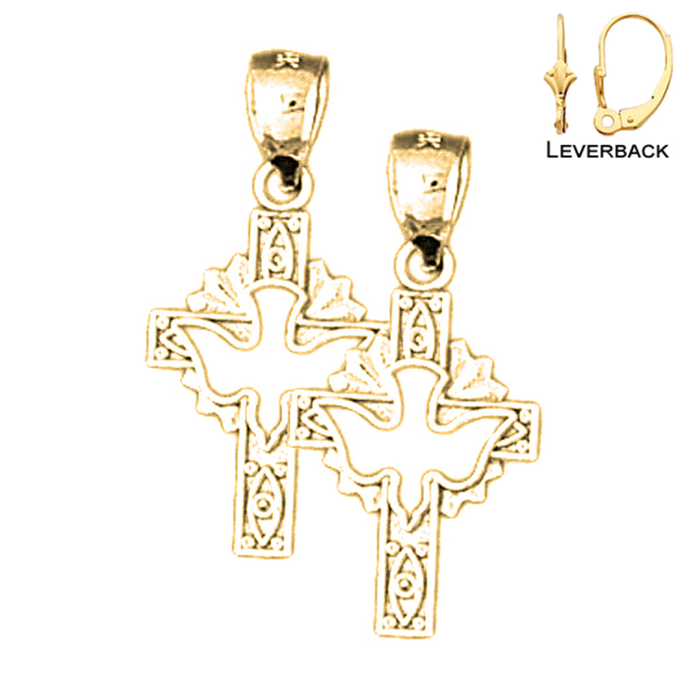 14K or 18K Gold Dove and Cross Earrings