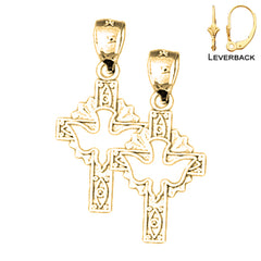 Sterling Silver 25mm Dove and Cross Earrings (White or Yellow Gold Plated)