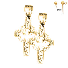 Sterling Silver 25mm Dove and Cross Earrings (White or Yellow Gold Plated)