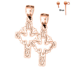 14K or 18K Gold Dove and Cross Earrings