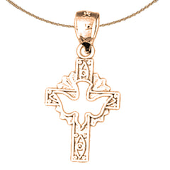 Colgante de Paloma y Cruz de Oro de 14K o 18K