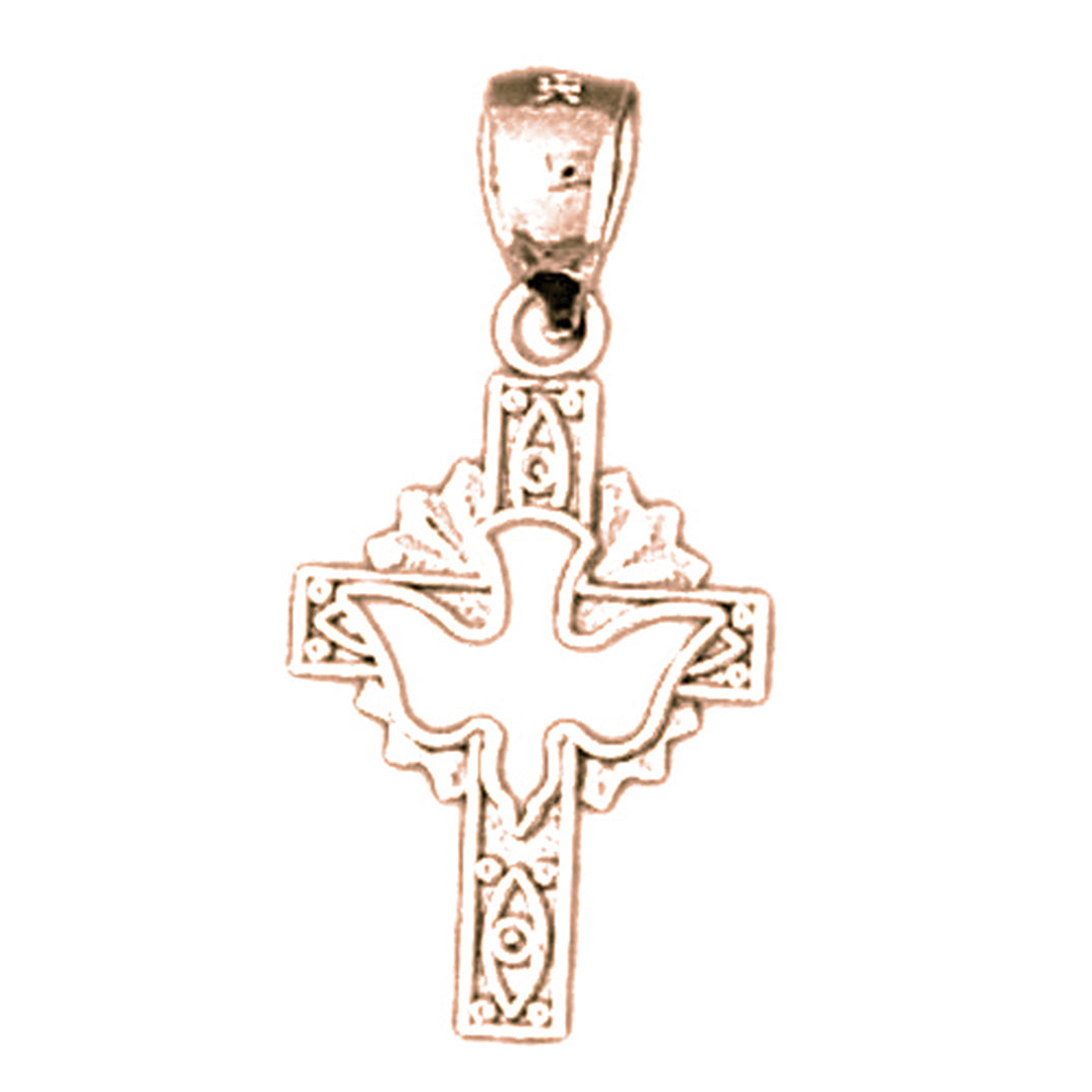 14K or 18K Gold Dove and Cross Pendant