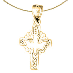 Colgante de Paloma y Cruz de Oro de 14K o 18K